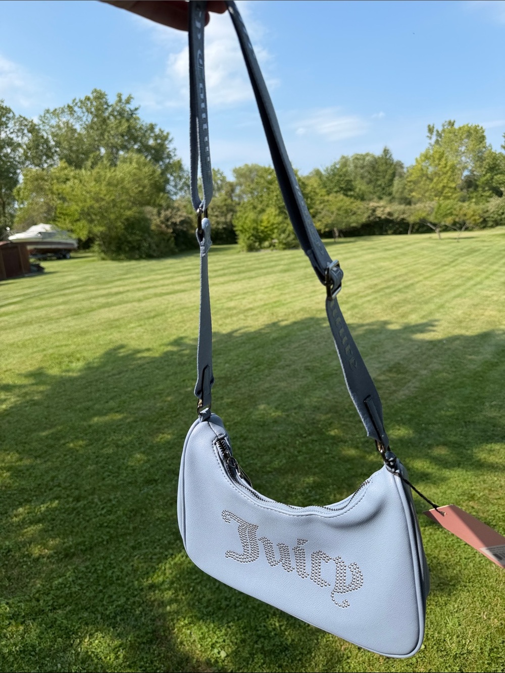 Juicy Couture Light Blue Rhinestone Logo Shoulder Bag